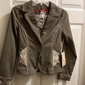 Love Stitch Olive Embroidered Blazer